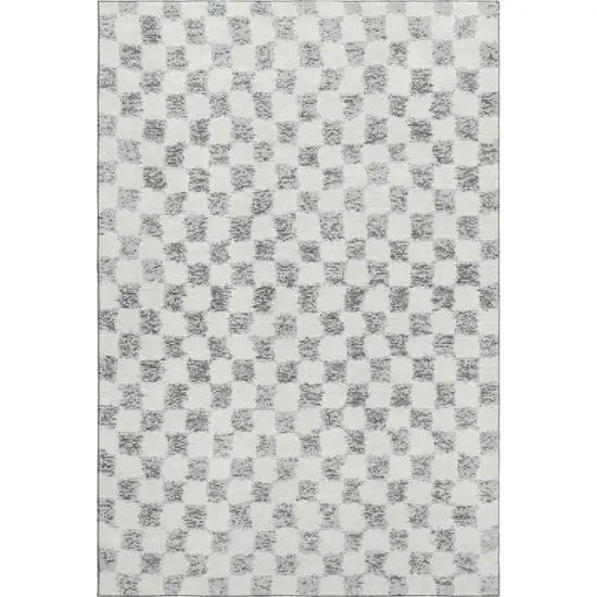 Gray And Ivory Geometric Washable Area Rug With UV Protection Photo 1
