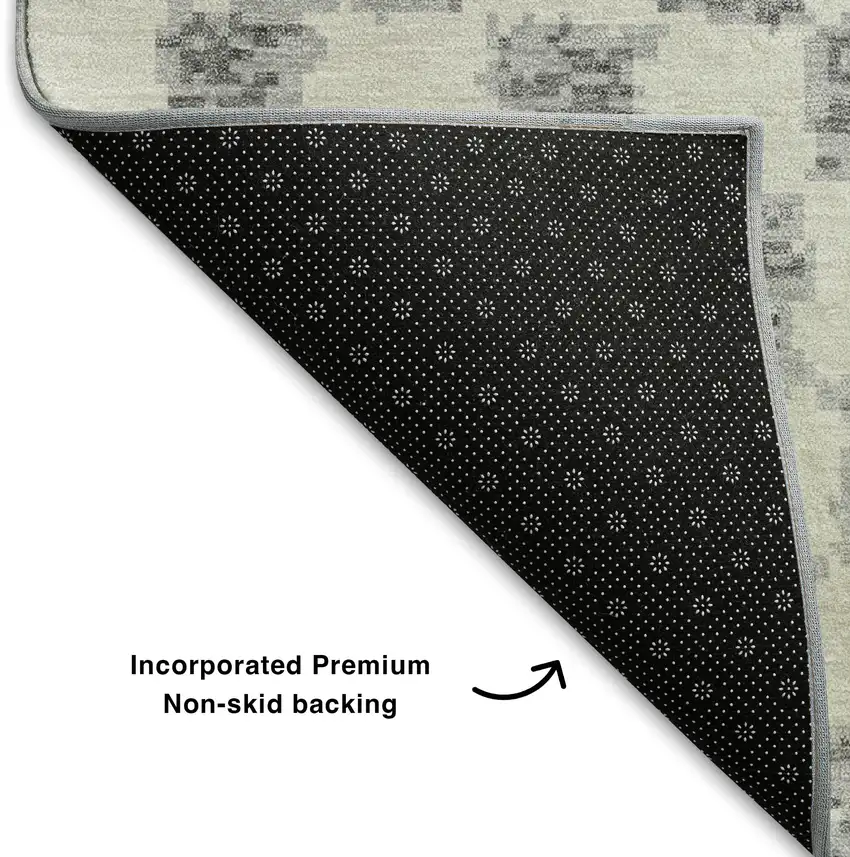 Gray And Ivory Geometric Washable Area Rug With UV Protection Photo 7