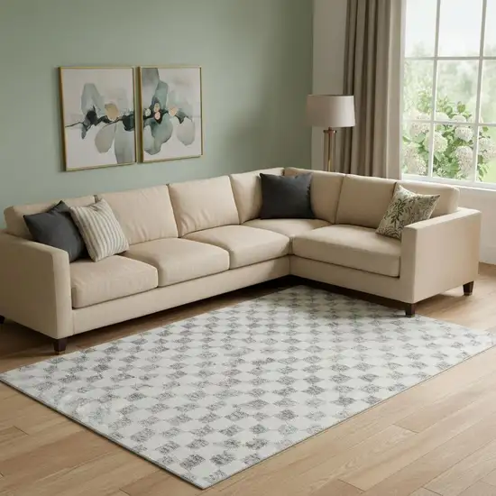 Gray And Ivory Geometric Washable Area Rug With UV Protection Photo 2