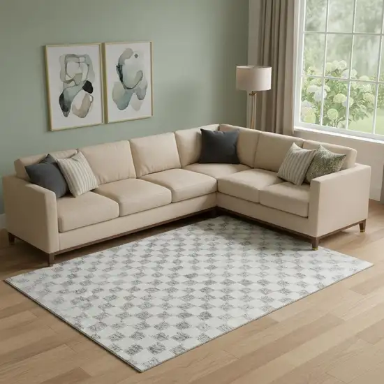 Gray And Ivory Geometric Washable Area Rug With UV Protection Photo 2