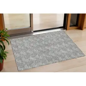 Photo of Gray And Ivory Geometric Washable Indoor Outdoor Area Rug
