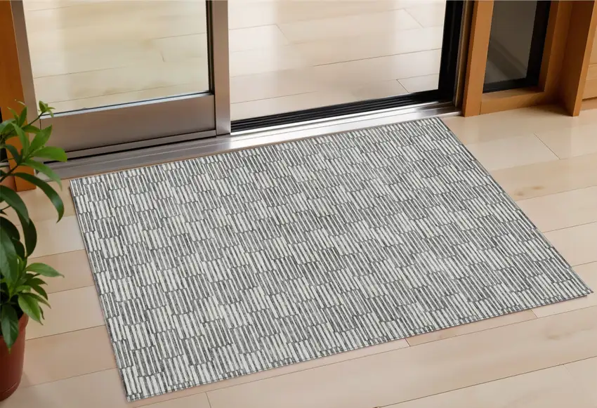 Gray And Ivory Geometric Washable Indoor Outdoor Area Rug Photo 1