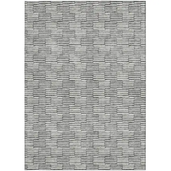 Gray And Ivory Geometric Washable Indoor Outdoor Area Rug Photo 7