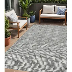 Photo of Gray And Ivory Geometric Washable Indoor Outdoor Area Rug