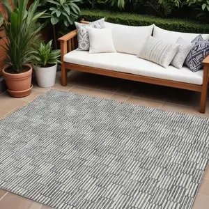 Photo of Gray And Ivory Geometric Washable Indoor Outdoor Area Rug