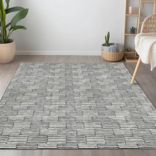 Gray And Ivory Geometric Washable Indoor Outdoor Area Rug Photo 9