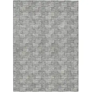 Photo of Gray And Ivory Geometric Washable Indoor Outdoor Area Rug