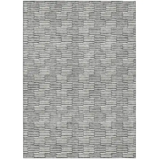 Gray And Ivory Geometric Washable Indoor Outdoor Area Rug Photo 2