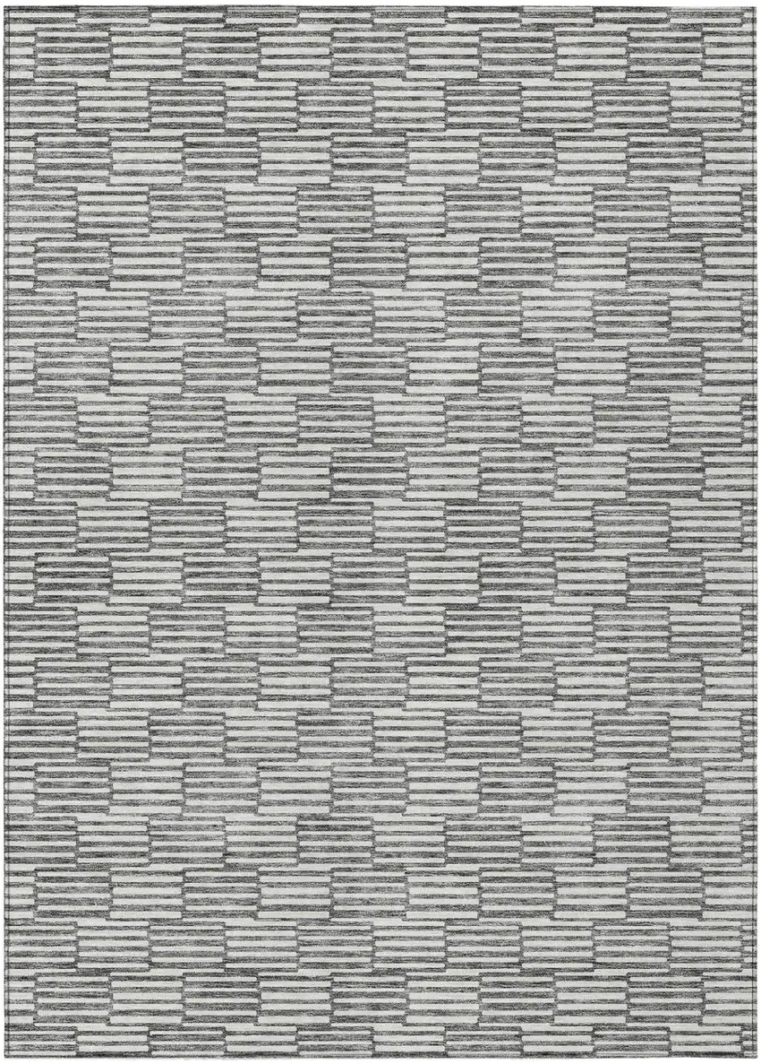 Gray And Ivory Geometric Washable Indoor Outdoor Area Rug Photo 2
