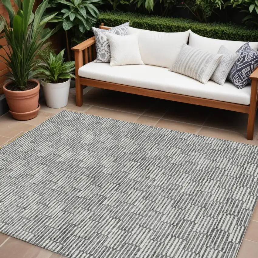 Gray And Ivory Geometric Washable Indoor Outdoor Area Rug Photo 1