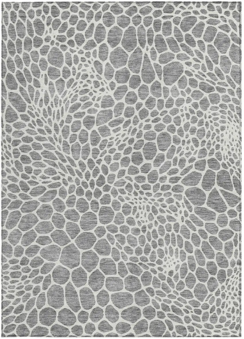 Gray And Ivory Geometric Washable Indoor Outdoor Area Rug Photo 8
