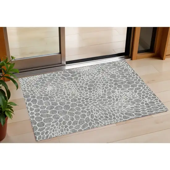 Gray And Ivory Geometric Washable Indoor Outdoor Area Rug Photo 1