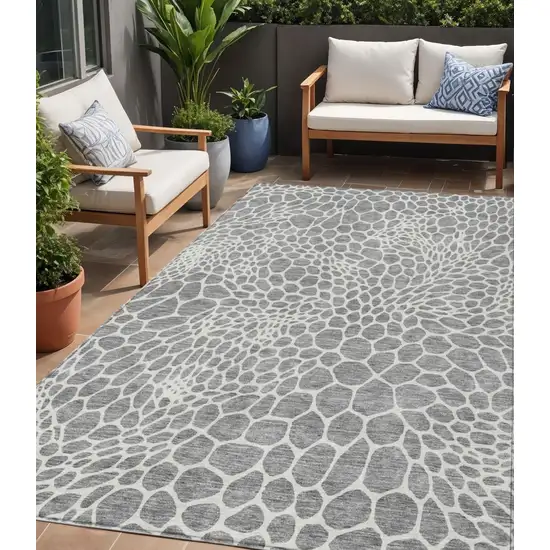 Gray And Ivory Geometric Washable Indoor Outdoor Area Rug Photo 1