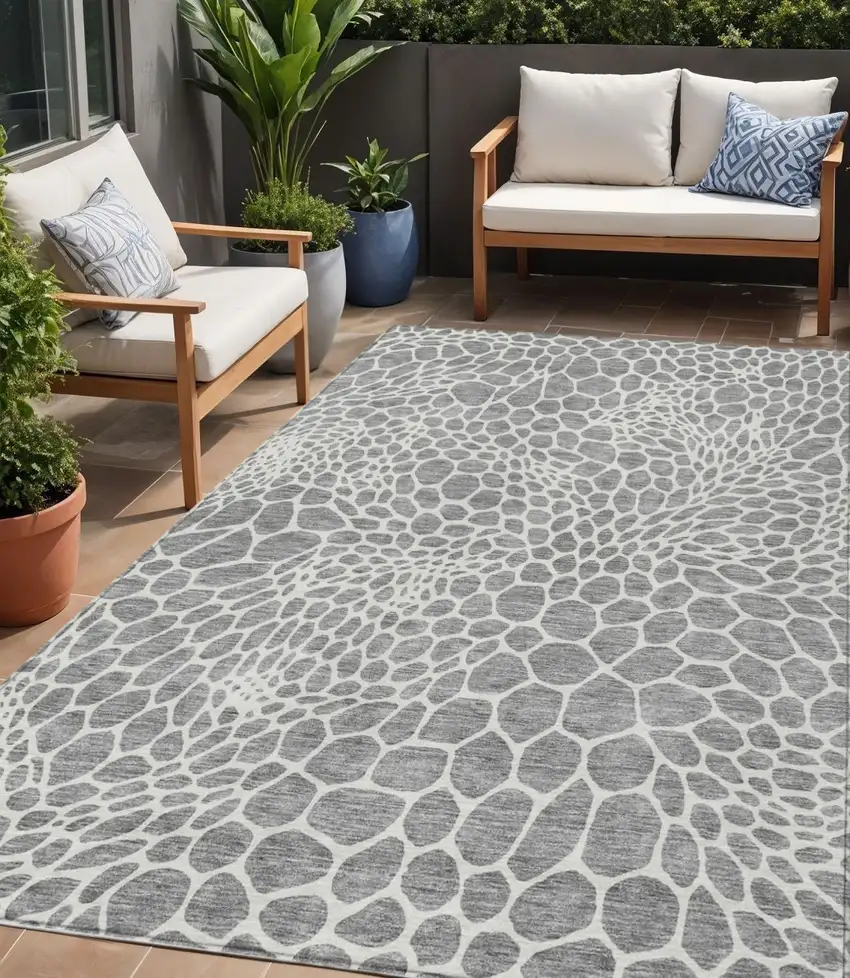 Gray And Ivory Geometric Washable Indoor Outdoor Area Rug Photo 1