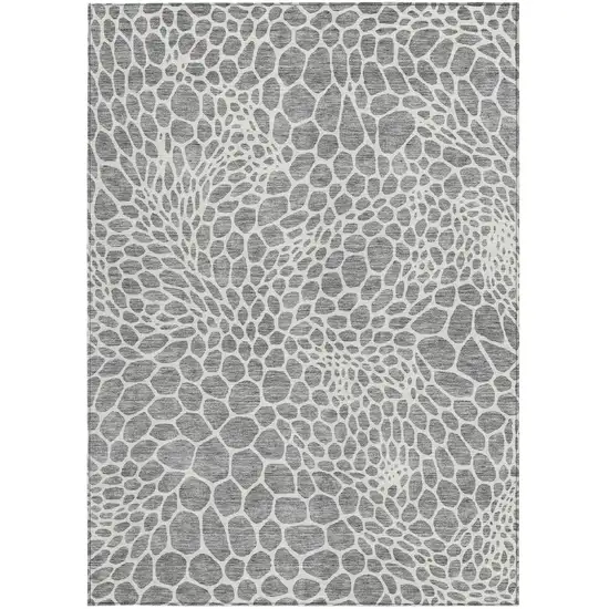 Gray And Ivory Geometric Washable Indoor Outdoor Area Rug Photo 8