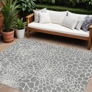 Photo of Gray And Ivory Geometric Washable Indoor Outdoor Area Rug
