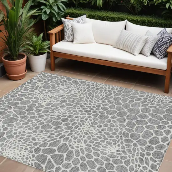 Gray And Ivory Geometric Washable Indoor Outdoor Area Rug Photo 1