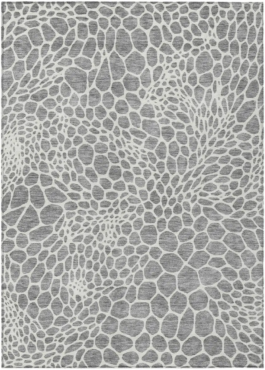 Gray And Ivory Geometric Washable Indoor Outdoor Area Rug Photo 2