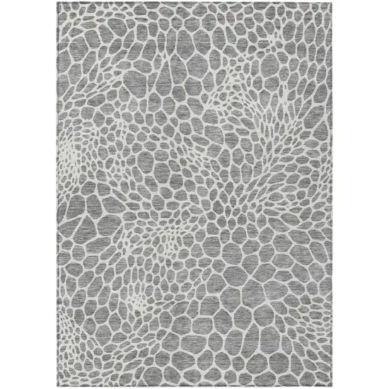 Gray And Ivory Geometric Washable Indoor Outdoor Area Rug Photo 2