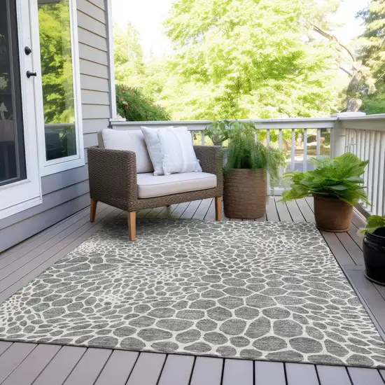 Gray And Ivory Geometric Washable Indoor Outdoor Area Rug Photo 9