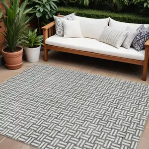 Photo of Gray And Ivory Geometric Washable Indoor Outdoor Area Rug