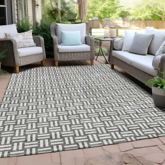 Gray And Ivory Geometric Washable Indoor Outdoor Area Rug Photo 8