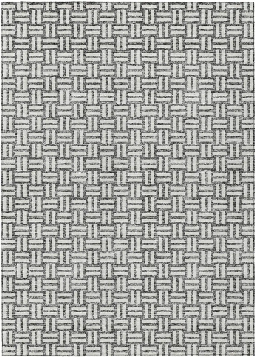 Gray And Ivory Geometric Washable Indoor Outdoor Area Rug Photo 2