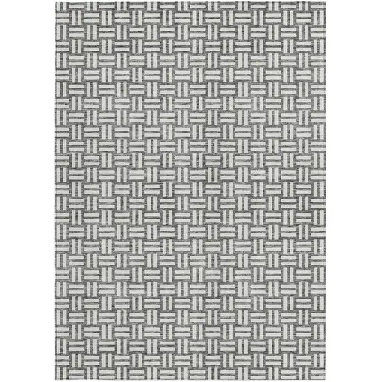 Gray And Ivory Geometric Washable Indoor Outdoor Area Rug Photo 6