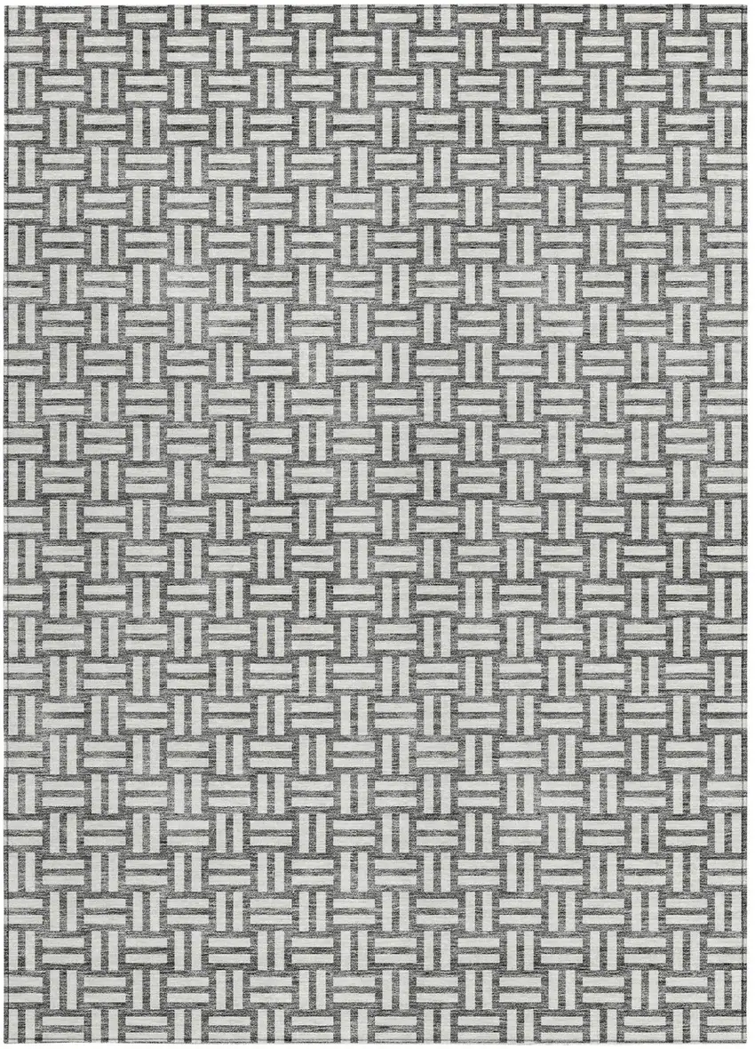 Gray And Ivory Geometric Washable Indoor Outdoor Area Rug Photo 6
