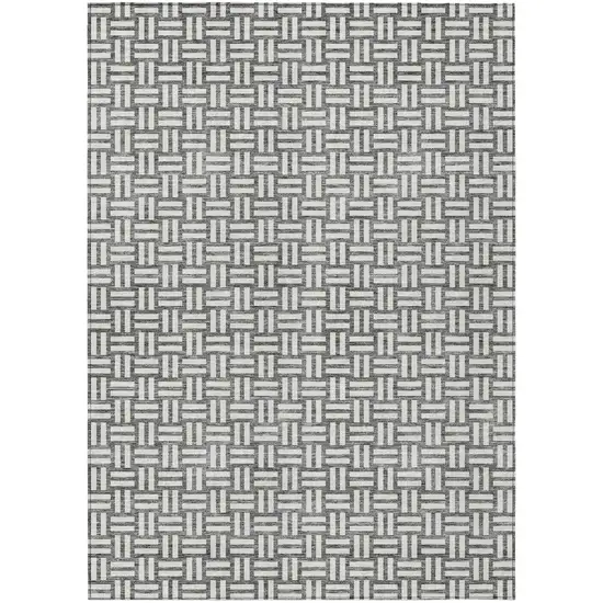 Gray And Ivory Geometric Washable Indoor Outdoor Area Rug Photo 2