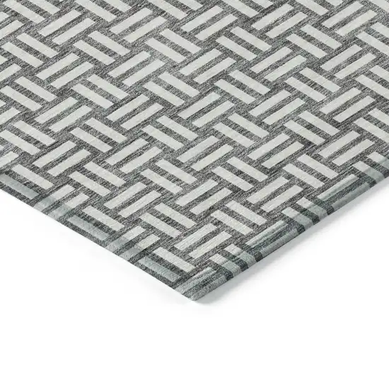 Gray And Ivory Geometric Washable Indoor Outdoor Area Rug Photo 5