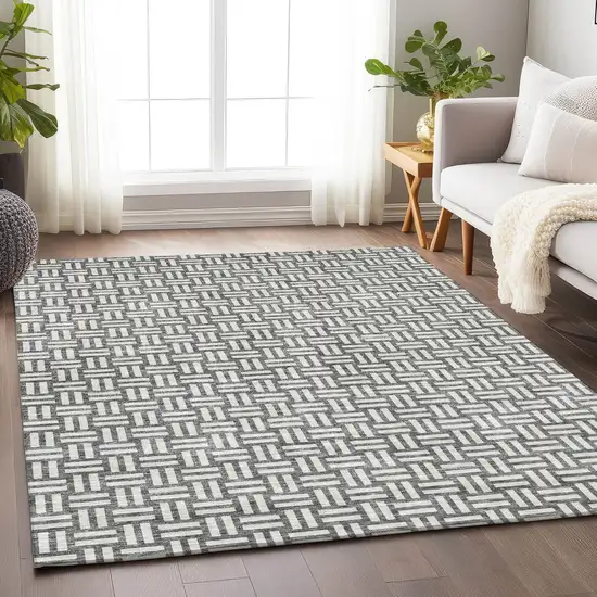 Gray And Ivory Geometric Washable Indoor Outdoor Area Rug Photo 9