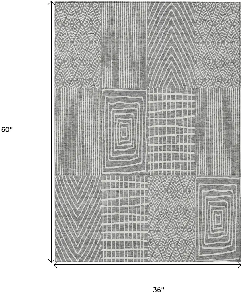 Gray And Ivory Geometric Washable Indoor Outdoor Area Rug Photo 3