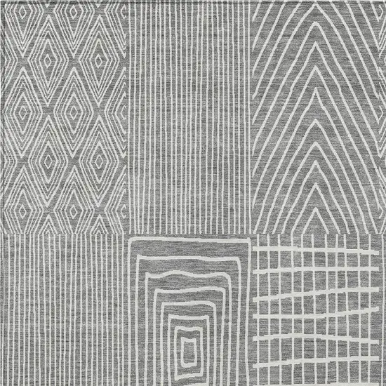 Gray And Ivory Geometric Washable Indoor Outdoor Area Rug Photo 5
