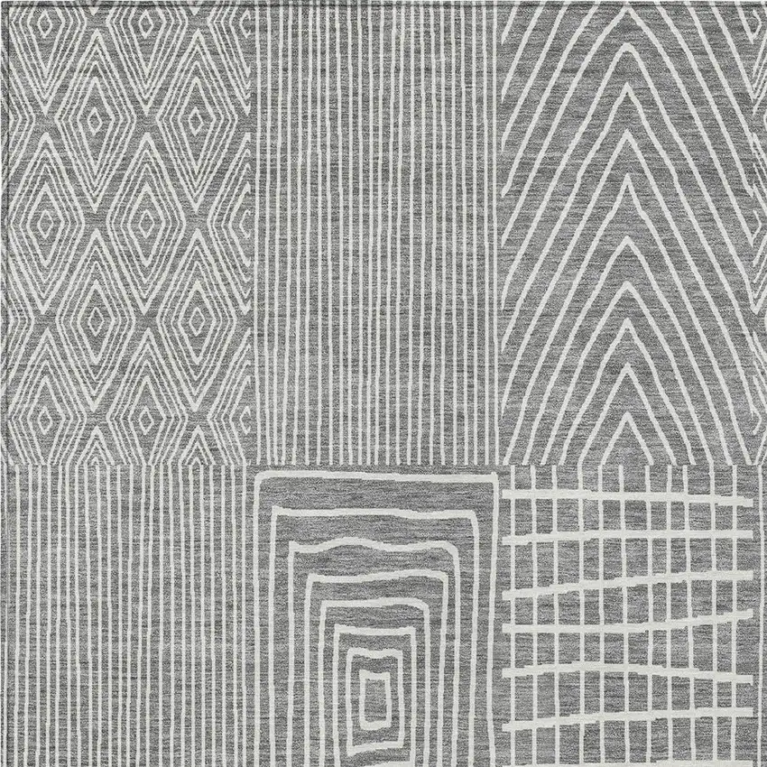 Gray And Ivory Geometric Washable Indoor Outdoor Area Rug Photo 5