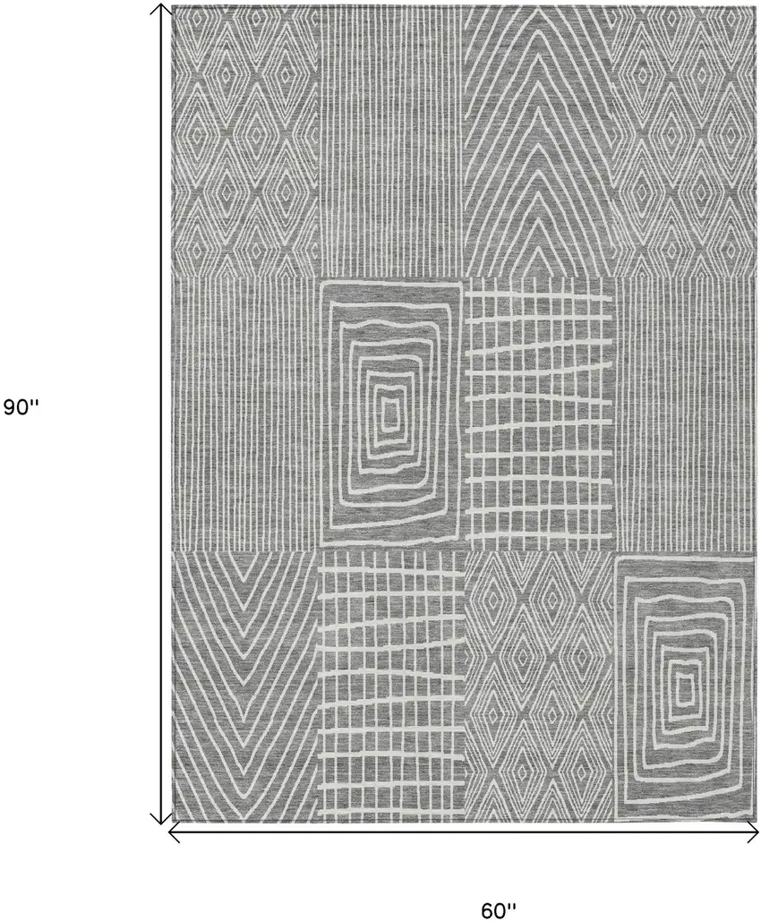 Gray And Ivory Geometric Washable Indoor Outdoor Area Rug Photo 3
