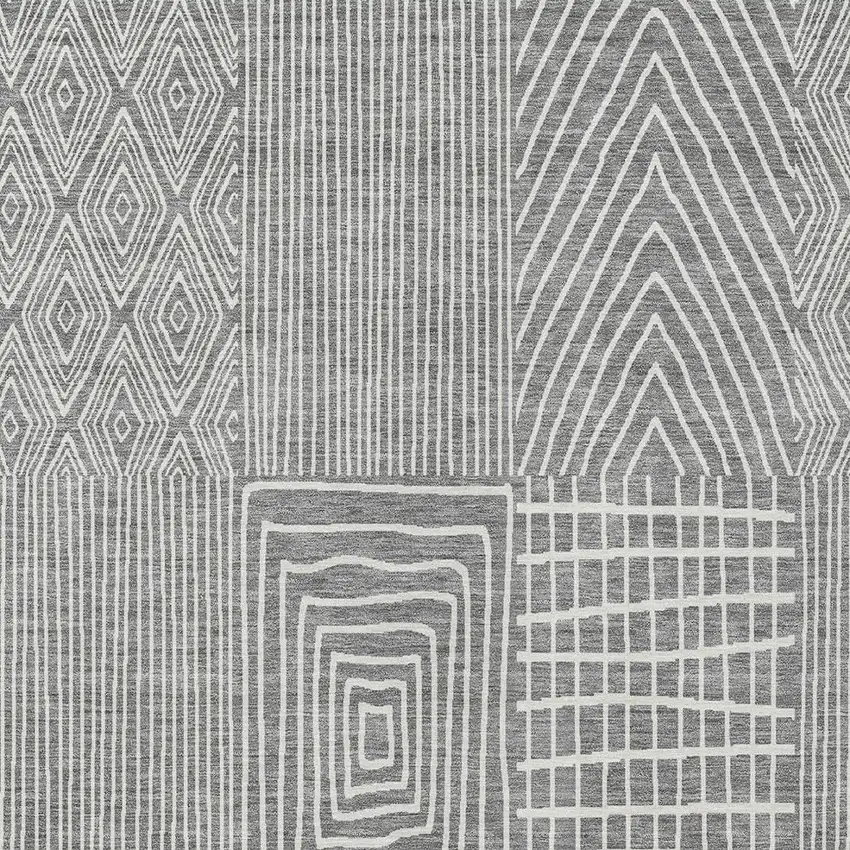 Gray And Ivory Geometric Washable Indoor Outdoor Area Rug Photo 5