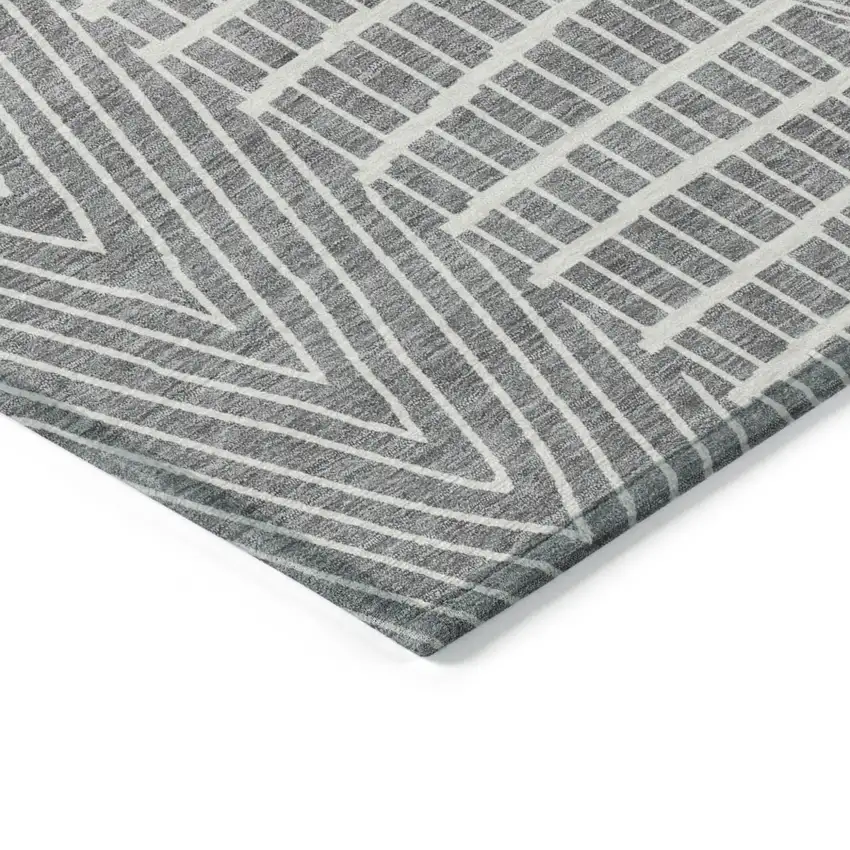 Gray And Ivory Geometric Washable Indoor Outdoor Area Rug Photo 4