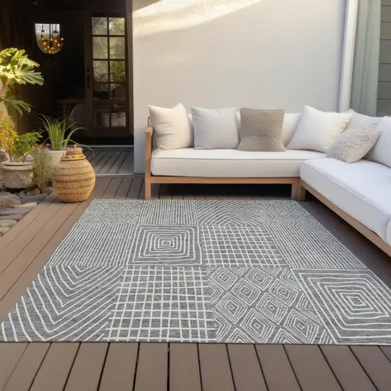 Gray And Ivory Geometric Washable Indoor Outdoor Area Rug Photo 6