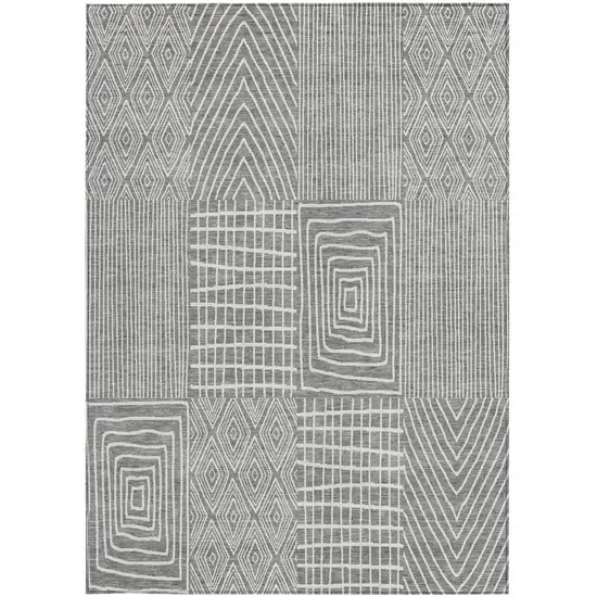 Gray And Ivory Geometric Washable Indoor Outdoor Area Rug Photo 5