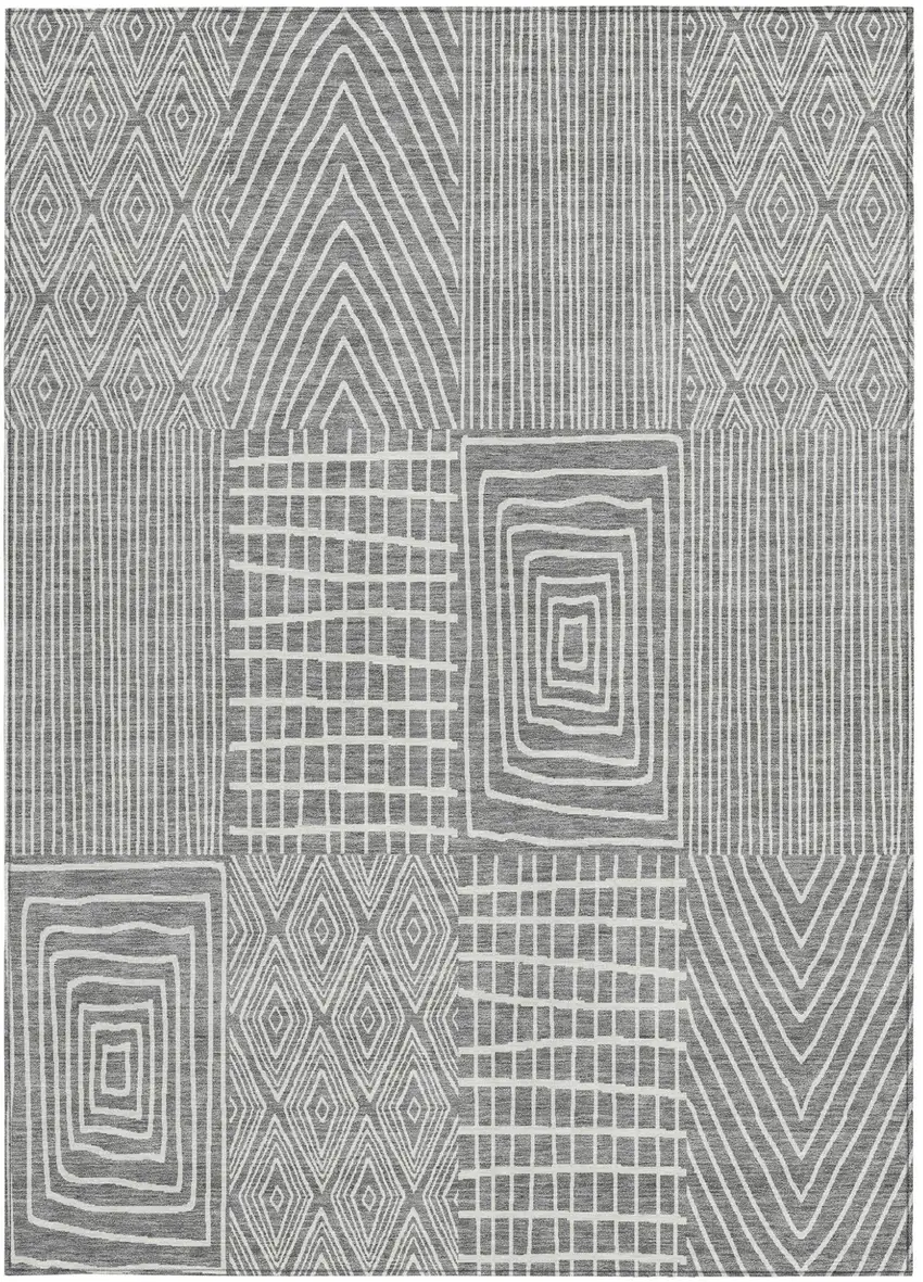 Gray And Ivory Geometric Washable Indoor Outdoor Area Rug Photo 5
