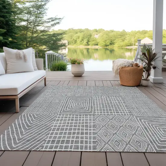 Gray And Ivory Geometric Washable Indoor Outdoor Area Rug Photo 9