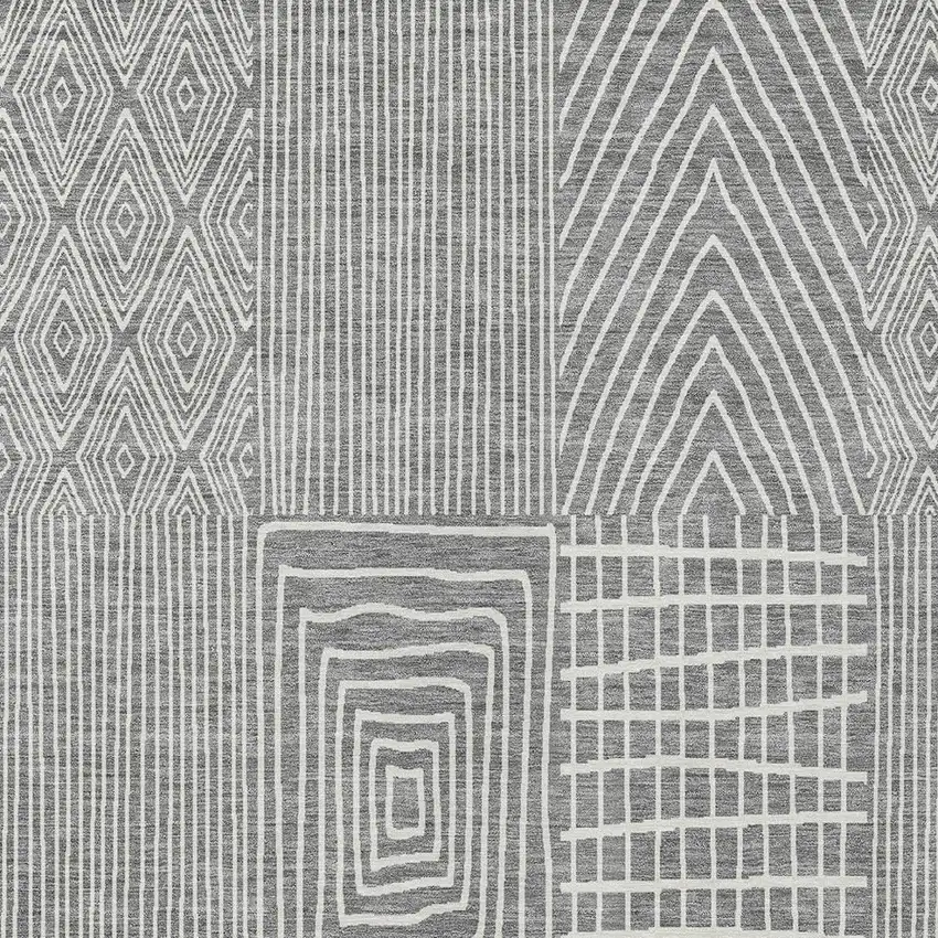 Gray And Ivory Geometric Washable Indoor Outdoor Area Rug Photo 5