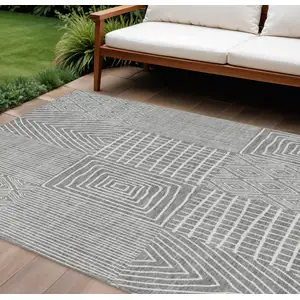 Photo of Gray And Ivory Geometric Washable Indoor Outdoor Area Rug