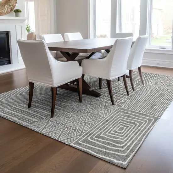 Gray And Ivory Geometric Washable Indoor Outdoor Area Rug Photo 9