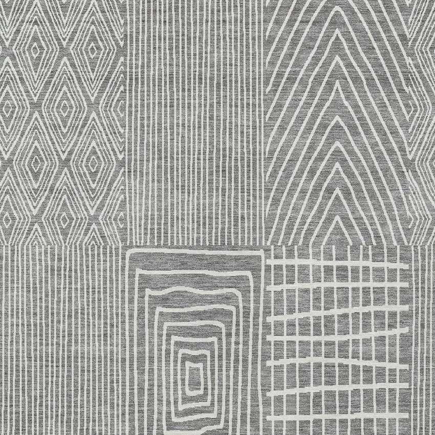 Gray And Ivory Geometric Washable Indoor Outdoor Area Rug Photo 5