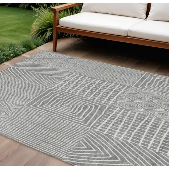Gray And Ivory Geometric Washable Indoor Outdoor Area Rug Photo 1