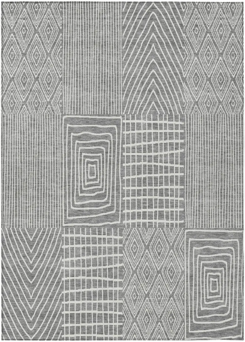 Gray And Ivory Geometric Washable Indoor Outdoor Area Rug Photo 2