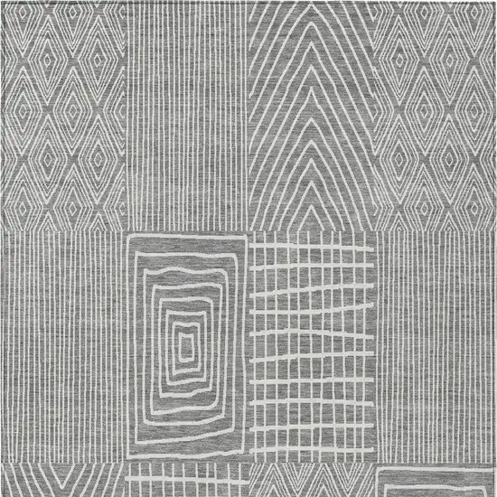 Gray And Ivory Geometric Washable Indoor Outdoor Area Rug Photo 6