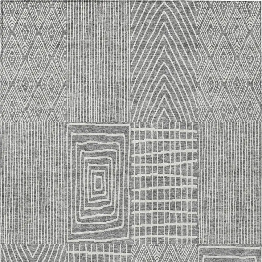Gray And Ivory Geometric Washable Indoor Outdoor Area Rug Photo 6